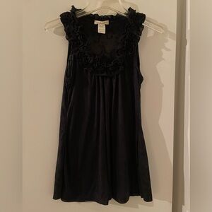 S: Black Scoop Tank Ruffled Trim